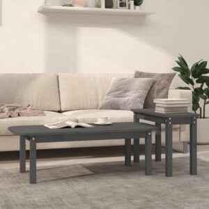 Karis Solid Pine Wood Set Of 2 Coffee Tables In Grey