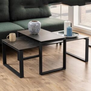 Kennesaw Black Ceramic Set Of 2 Coffee Tables With Metal Frame