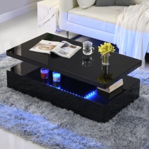 Quinton Glass Top High Gloss Coffee Table In Black With LED