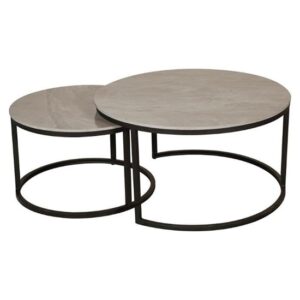 Yetty Ceramic Top Set Of 2 Coffee Tables Round In Ruibei Grey