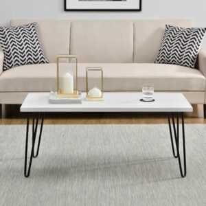 Ojai Wooden Coffee Table With Black Legs In White